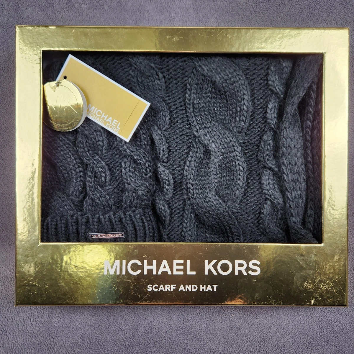 NWT Michael Kors hat and scarf set...tan & gold...In Box great gift!! michael kors hat set products for sale | eBay main image 2