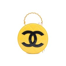 CHANEL Vintage Round Bag Yellow Patent Leather Handbag