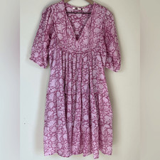 Dolma Boho Midi Dress Floral Tassels Size Small