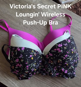 PINK Victoria's Secret Loungin' Wireless Push-Up Padded Bra XL Floral