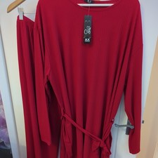 Ladies Plus Size Ribbed Lounge Set Wide Leg 16-24  Co-Ord Red