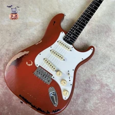 Classic ST Style Electric Guitar: Red Relic, Chrome Parts, 21 Frets Tremolo 