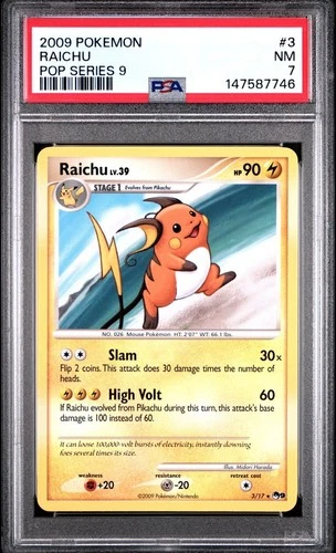 PSA 7 NM 2009 POKEMON POP SERIES 9  #3 RAICHU Non Holo
