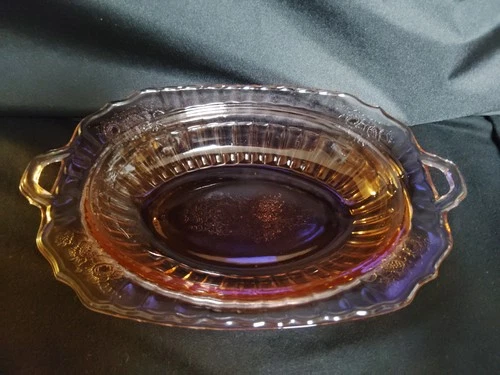 VTG Anchor Hocking Depression Glass-Mayfair Open Rose -11"  Serving Bowl -Oval