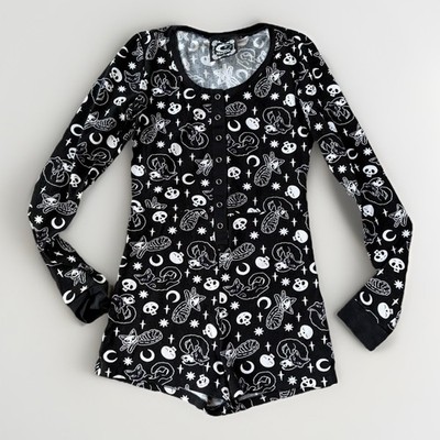 Killstar Purr Off Playsuit Black Cat Skull Goth Sleepwear Romper Size S