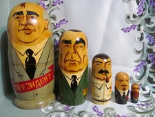 Vintage 5 Russian Political Leaders Wooden Matryoshka (nesting) Dolls Gorbachev