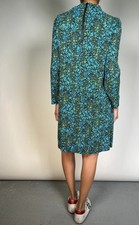 Bimba Y Lola Floral Animal Print Blue Green Mini High Neck Dress UK 8 60s Retro