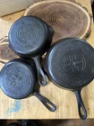 Vintage Griswold Cast Iron Skillet 3 Pc  #3,4,5  - All Sit Flat No Cracks