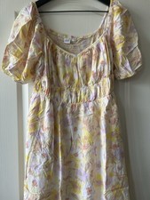 Gap Women's Puff Sleeve Sweetheart Mini Dress Large L Floral Yellow Pink Purple