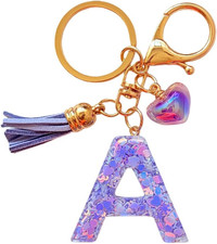 Cute Letter Keychain for Women Girls Initial Keychains with Tassel and Heart Cha
