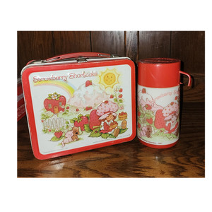 Strawberry Shortcake Metal Lunchbox and Thermos Vintage 1970s Red Collectible