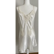 Vtg 90s Victoria's Secret Satin Chiffon Ivory Mini Bridal Slip Dress Coquette L