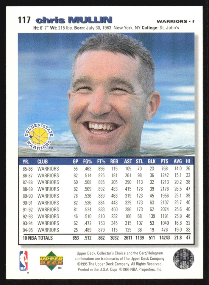 1995-96 Collector's Choice Players Club Chris Mullin #117 Golden State Warriors - Image 2 of 2
