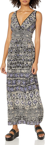 Angie Women's Blue Printed Maxi Dress Medium,