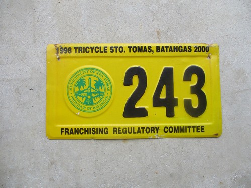 Philippines 1998/2000 STO. Thomas Tricycle  license plate # 243