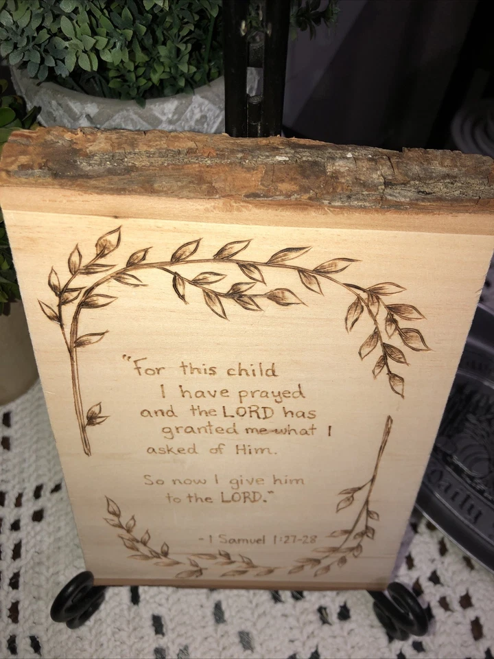 PSALM 1 Samuel 1:27-28 Laser Cut Engraving On Bark Plank 9x6 Hand Crafted - Image 2 of 4