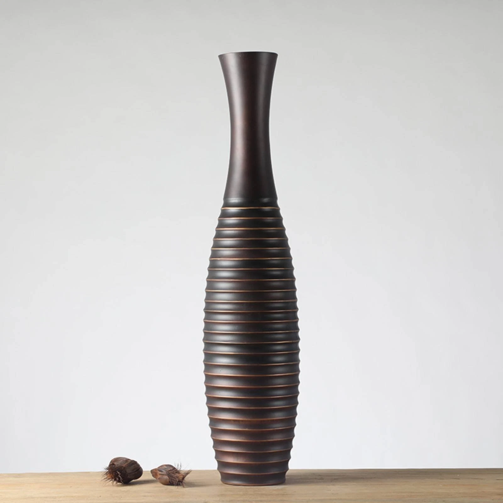 Large Ribbed Floor Vase Handmade Craft Home Decoration for Living Room,