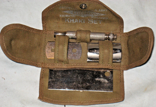 VINTAGE Property US Army WWII Gillette Khaki Razor Set in Folding Soft ...