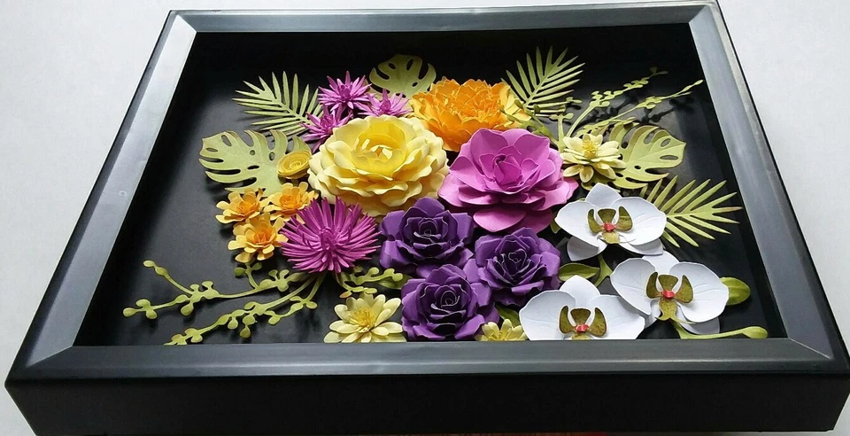 Caja de sombras enmarcada 3D arte de pared rosa orquídeas arreglo floral hogar guardería decoración Foto 2 de 4