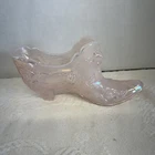 Fenton Glass Slipper Iridescent Pink Rose Pattern 6”