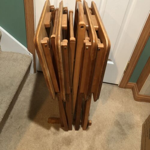 5-Piece TV Tray Table Set Natural Wood Local Pickup Only - Picture 3 of 4