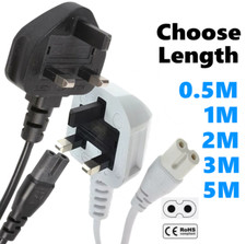 Figure 8 Mains Cable Power UK Lead Cord 3A Plug C7 Fig 8 IEC Xbox PS5 Laptop