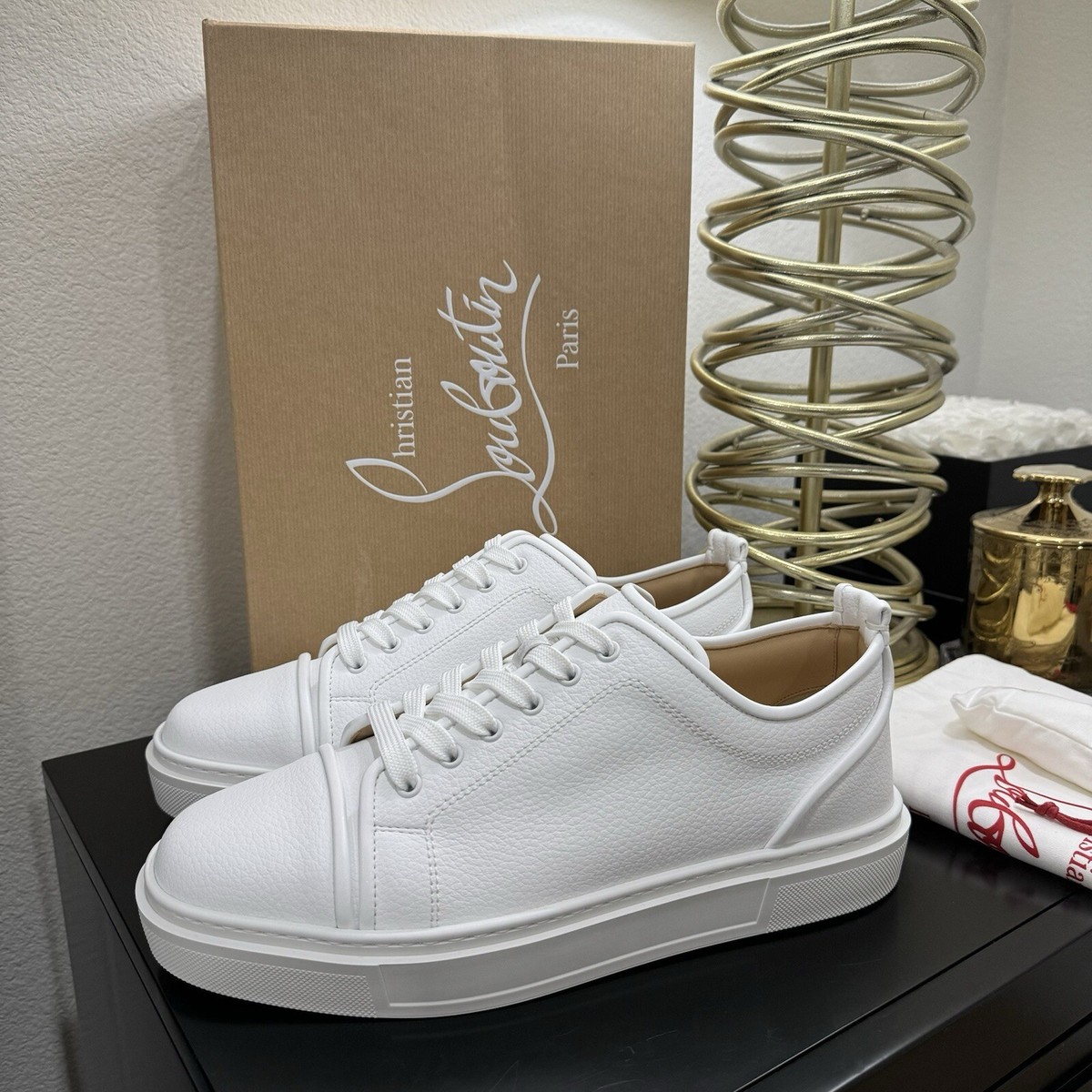 Christian Louboutin Adolescenza Slip-On Sneaker Leather White Christian Louboutin Mens Louis Junior Spikes Flat White  main image 3