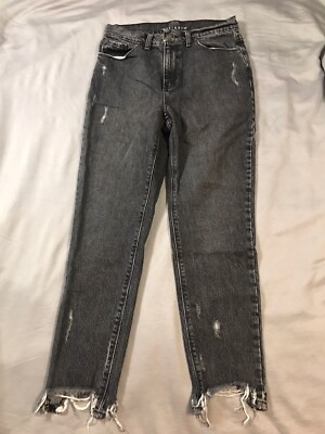 Mott Bow Jeans Womens 26x28 Black Mom High Rise Cut Off Hem Distressed 