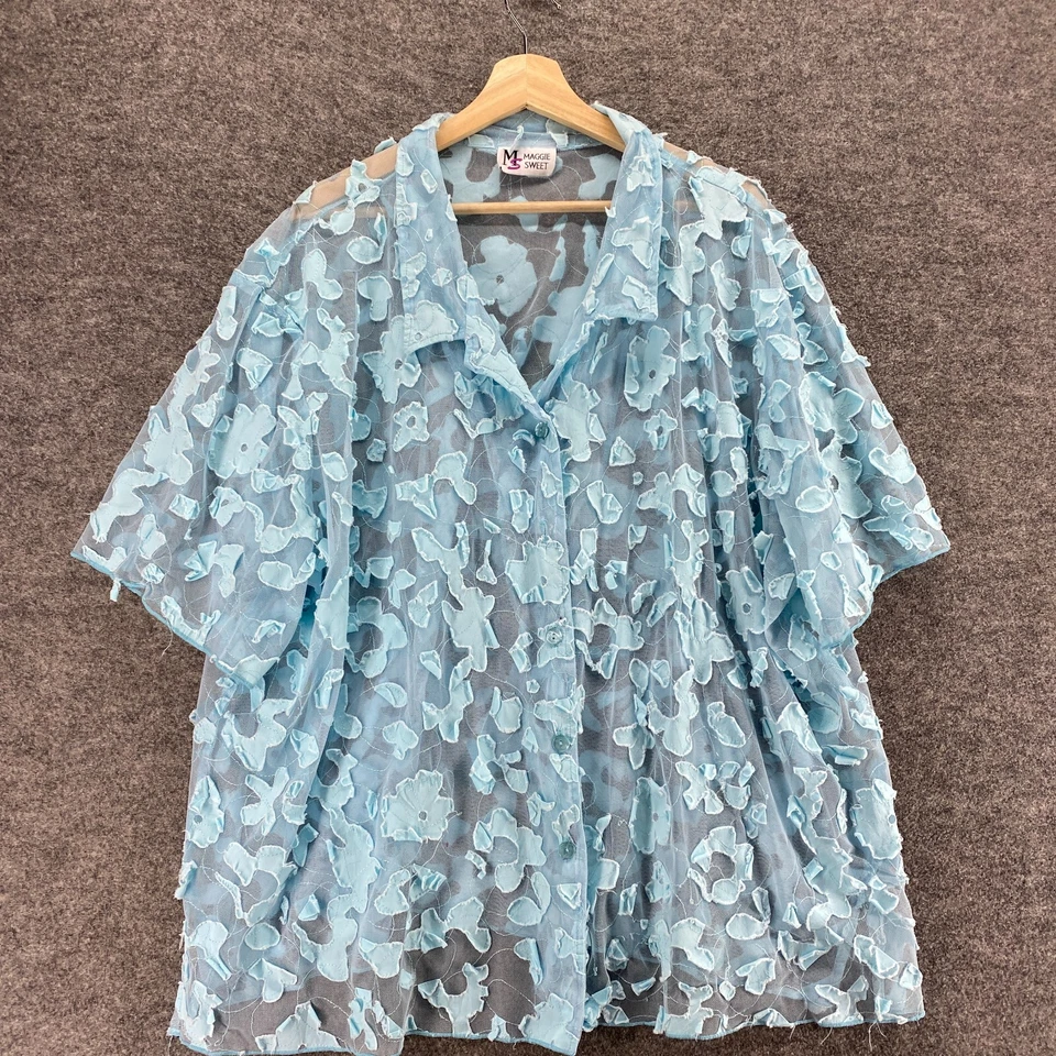 Camisa Maggie Dulce Mujer M Mediana Azul Geométrica Abotonada Cuello Transparente Informal Foto 4 de 4