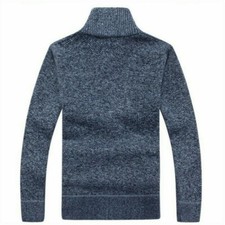 Men Sweater Winter Warm Zip Cardigan Rib Knitted Jumper with Pocket Pullover
