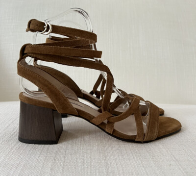 Massimo Dutti hellbraune Wildleder Riemchen Blockabsatz Sandalen Gr. 36 NEU ohne Etikett
