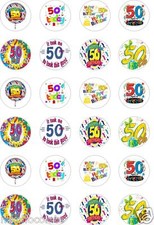 24 x PRECUT 50TH BIRTHDAY CELEBRATIONS/AGES RICE/WAFER PAPER CUP CAKE TOPPERS