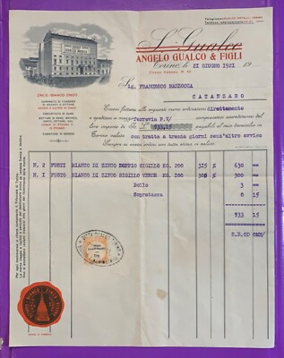 ADVERTISING INVOICE  ANGELO GUALCO & SONS, WHITE ZINC  TURIN - JUNE 1921