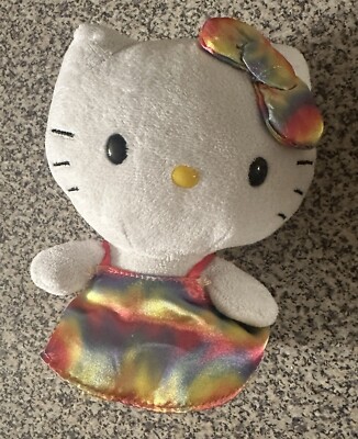 Hello Kitty Ty Sanrio Rainbow Dress Plush Stuffed Animal Toy Doll Soft 6'' Bow