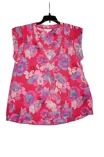 Rebecca Taylor Silk Floral Blouse - Size 6 - Pink Purple Poppy Print - 100% Silk