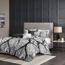 Modern Vienna Cotton Blend Duvet Set, 6-Piece King/Cal King, Black Damask