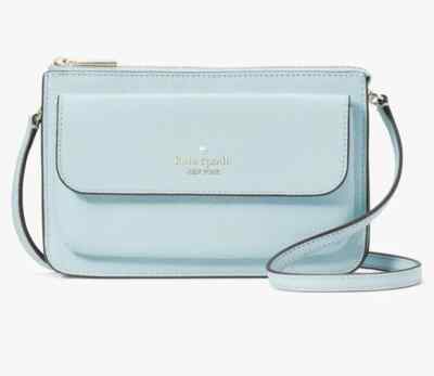 Kate Spade Leila Small Flap Crossbody Bag Dewy Blue Leather Purse K8284 $269