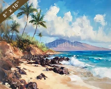 Maui with volcanic rocks oil painting 8x10 Print
