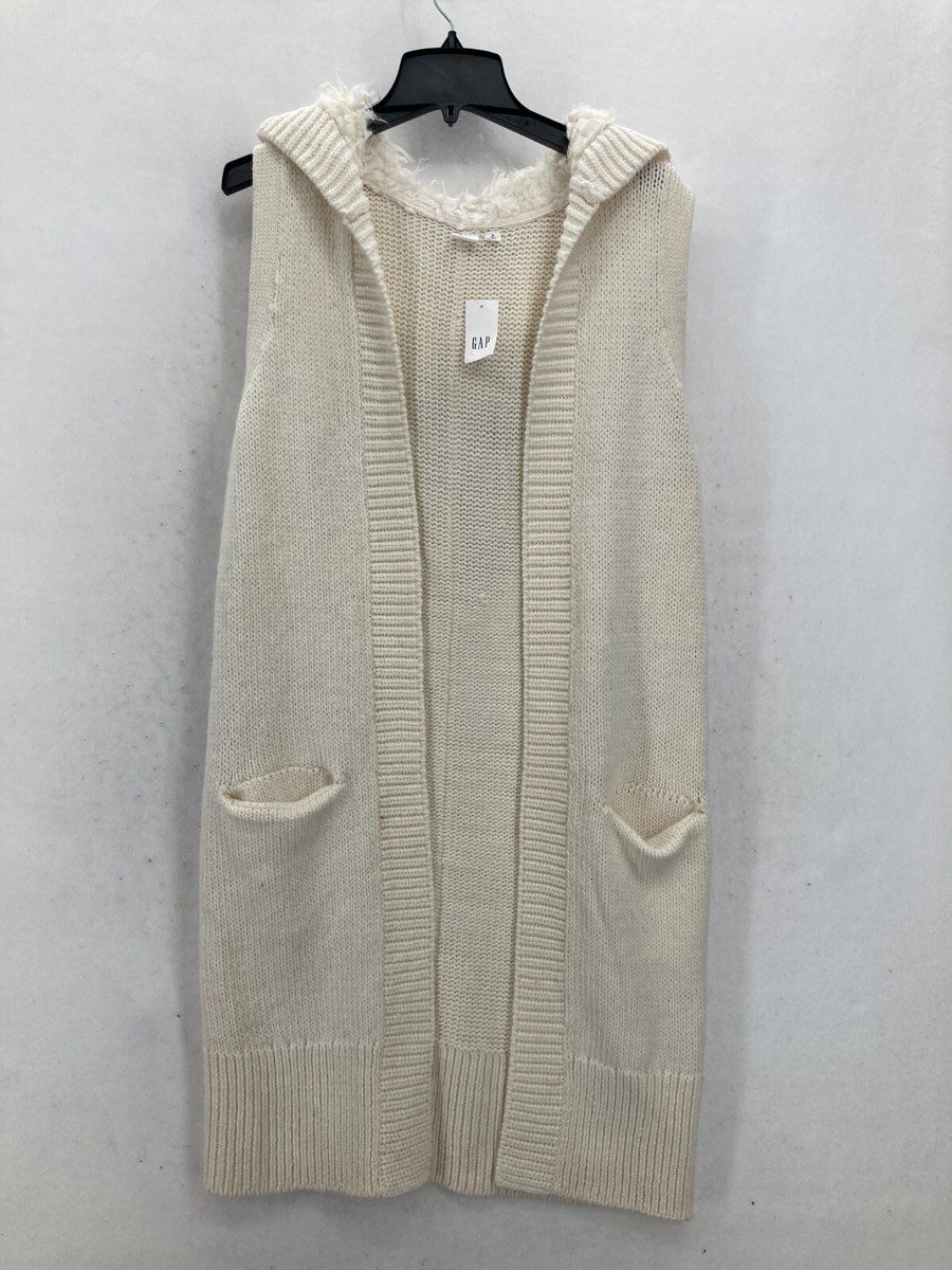 Gap Longline Hooded Sweater Vest Open Front Knit Wool Blend Boho
