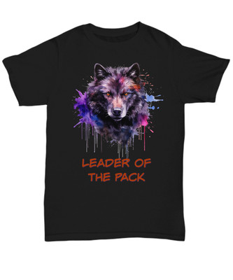 Leader of the Pack - Spatter Wolf Image, Black T-Shirt - Unisex Tee