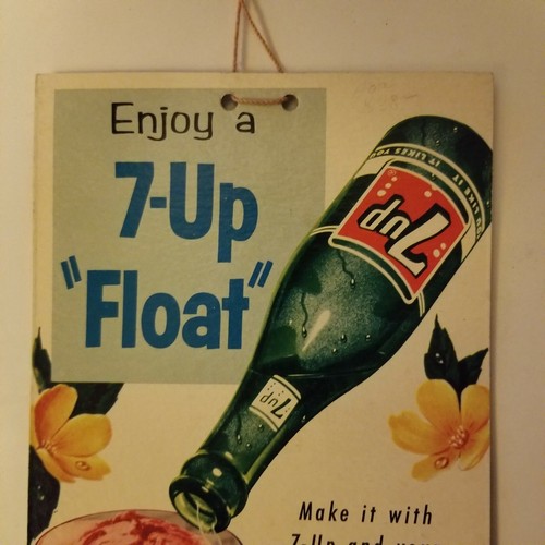 Super Rare 1950s 7up Enjoy a Float hanging sign cardboard Litho - Picture 4 of 9