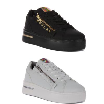 Replay University Zip Plating Lace Up Womens Sneakers Black Gold 