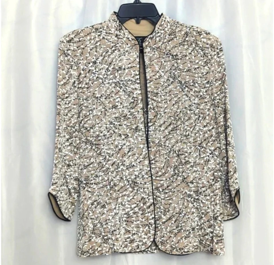 Chaqueta Formal Macy's Alex Evenings Mujer Beige Negro Brillo Manga 3/4 Talla L Foto 4 de 4