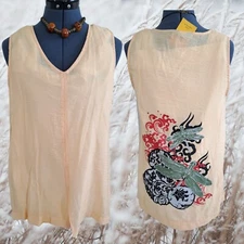 Y2K Citron Sheer Peach Silk Blend Asian Print Art to Wear Tunic NWT Sz S