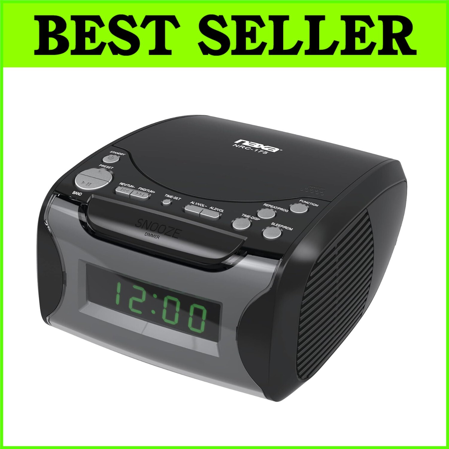 Stereo Alarm Clock Radio with Powerful Sound, CD Player & USB Charging - 7x8 in