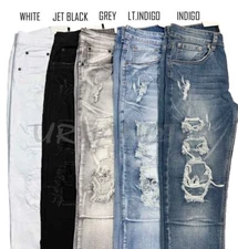 Men's Stretch Slim Distressed Jeans Ripped Jeans Denim Pants