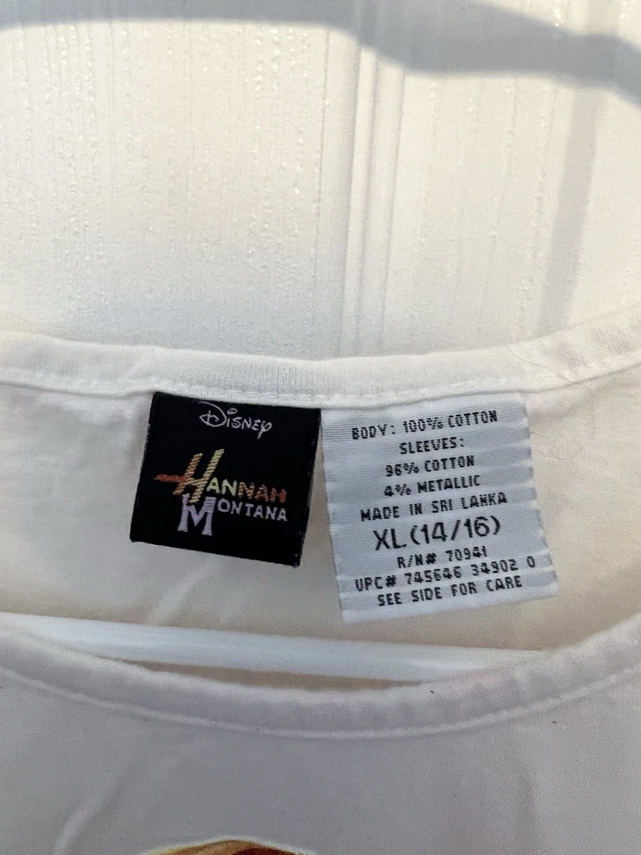 Vintage Hannah Montana Disney Rare Guitar Secret Star White Shirt Size XL 14-16 - Image 4 of 4