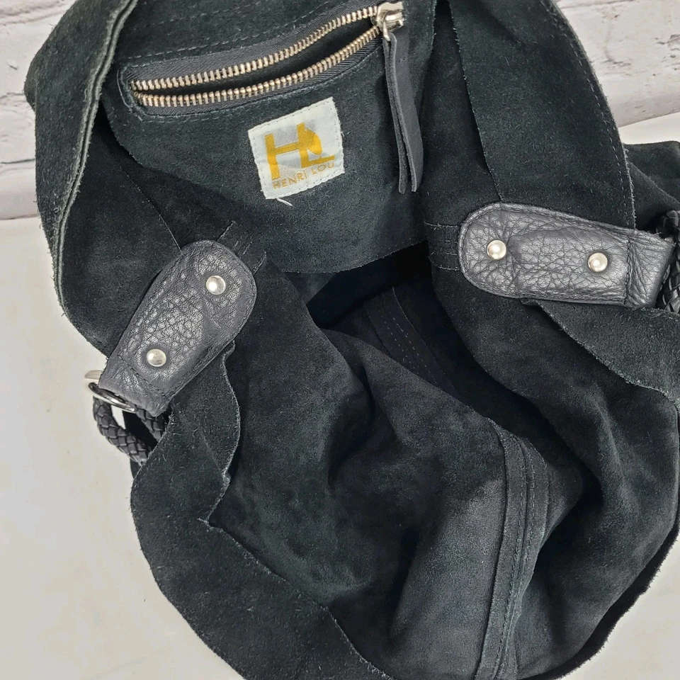 Henri Lou черная замша громоздкий плетеный ремень застежки клапан наплечная сумка с короткими ручками - Изображение 3 из 4