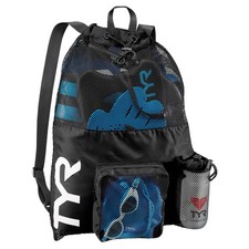 TYR Big Mesh Mummy Backpack for Swim, Gym and Workout Gear, Medium, Black