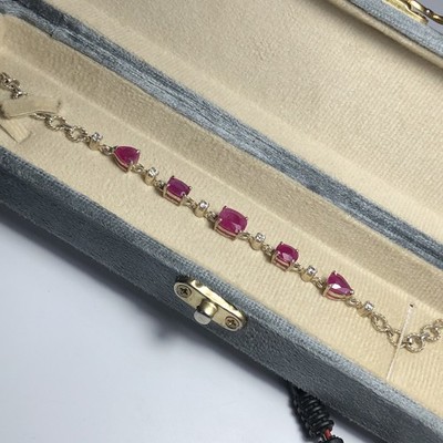 9 ct Genuine Afghanistan Rubies and Zircon 925 Sterling Silver Tennis Bracelet